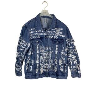 American Bazi Denim Trucker Jacket Distressed Size L Streetwear